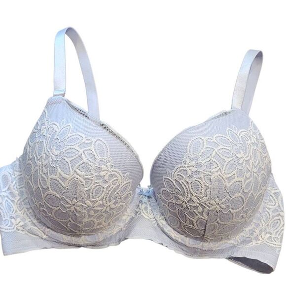 Aerie Bra Womens 38C Large Blue White Plunge Padded Push Up Wire Lace - Picture 1 of 4